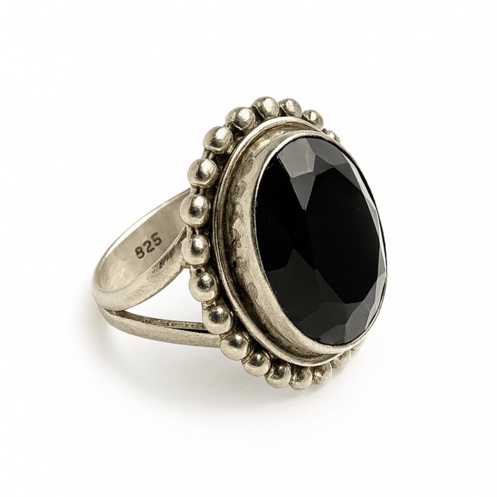 Large Black Stone Sterling Silver Ring